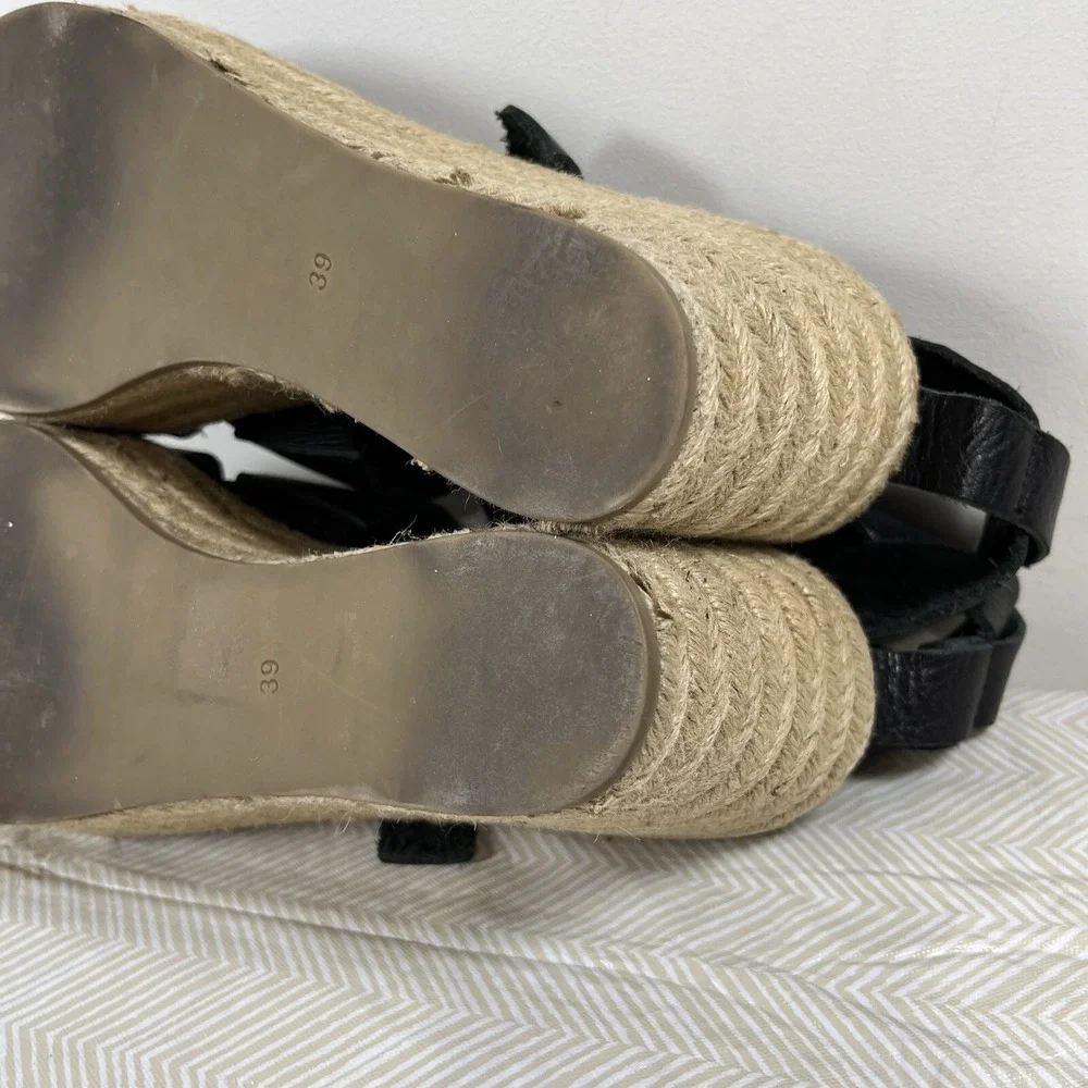 Inuovo Womens Freeman Espadrille Wedge Sandals Black Sz 39/9 Platform Y2K Preppy